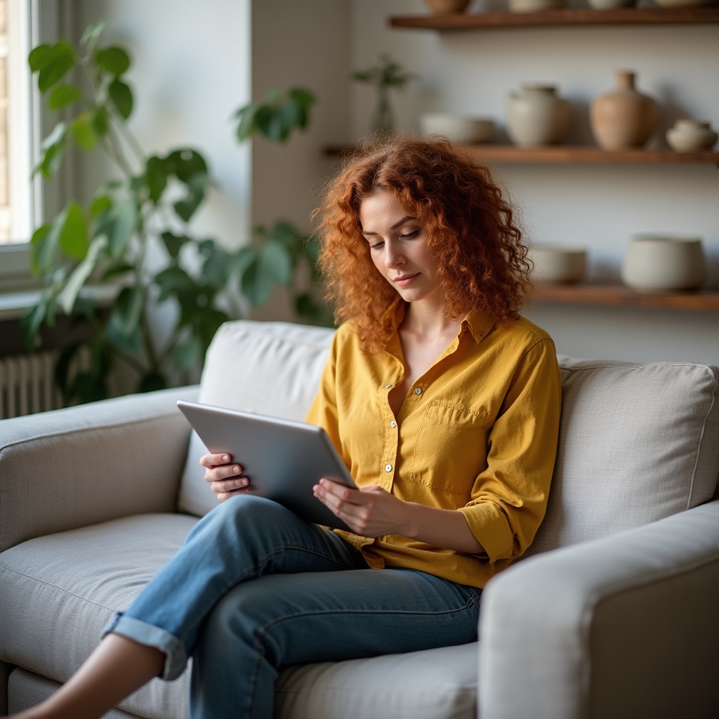 Meșteșugar care explorează cursurile online pe tableta sa
